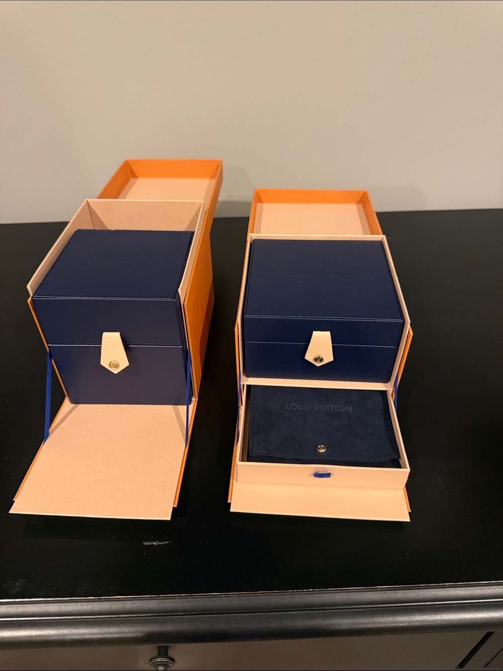 Louis Vuitton Navy Blue Watch Box and Bracelet Box with Orange Boxes